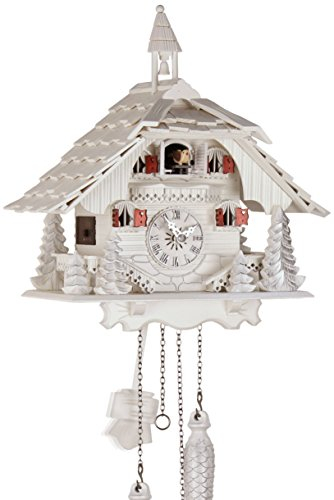 Eble Kuckucksuhr Kuckuckuhr Echtholz NEU batteriebetriebenes Quartzwerk Kuckuckruf Schwarzwaldhaus weiß 30cm- 23096