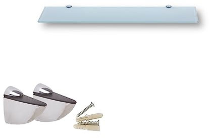 Euro Tische 50cm Glas Wandregal Weißglas, Glas Regal für Badezimmer, Weißglas Duschregal mit 6mm ESG Sicherheitsglas and Metallhaltern Montiert, Verschiedene Größen