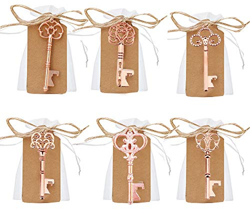 Awtlife 60 pz Vintage Key Bottle Open and Sheer Bag per Wedding Party Favors 5 Style Gold Rose
