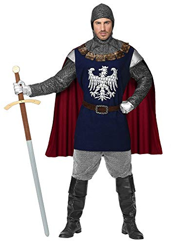 shoperama Mittelalter Ritter Herren-Kostüm Oberteil mit Umhang Haube und Gürtel Ritterkostüm, Größe:XXL