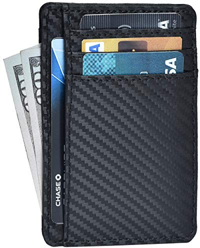 Real Leather Slim Minimalist Wallet for Men and Women -RFID Blocking Front Pocket Thin Credit Card Holder Stylish Wallets (Jet Black)