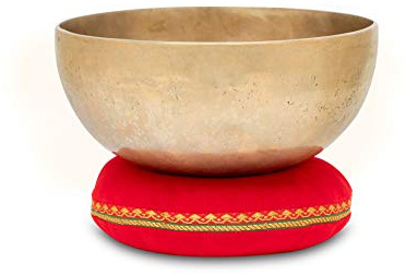 XDrum Omshanti Klangschale 20 cm Set inkl. Kissen, Handgemacht in Indien | Material: Messinglegierung, Durchmesser: ca. 20 cm, Gewicht: ca. 1200 g, Farbe: gold, Runde Form, Durchmesser: 11 cm, Zink