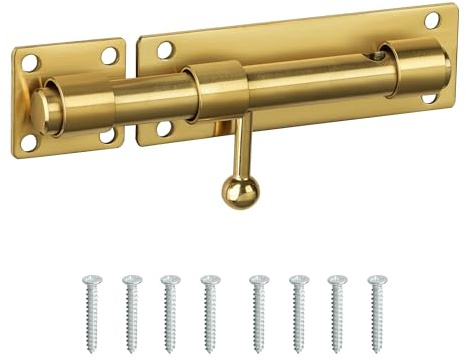 Pestillo Puerta, SAYAYO Cerrojo Puerta Interior Cierre Puerta Acero Inoxidable 150mm Pestillo Perno Dorado Cerraduras para Puertas de Interiores, Ventanas, Jardín, Baño, Gabinetes, EMS8000-G