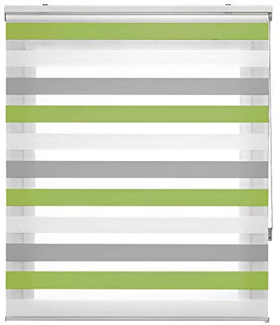 Estoralis Loras | Estor Enrollable Noche y Dia Diseño Moderno | Doble Tejido | Color Gris/Verde | 105 x 180 cm (Ancho/Alto) Tamaño Tela 102 x 175 cm | Estores para Ventanas y Puertas