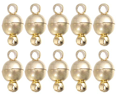 EXCEART 10 Stücke Magnetische Verschlüsse Magnetverschluss Kugel Magnet Verschluss Kettenverschluss für Halskette Armband Fußkettchen Schmuckherstellung 10mm Golden