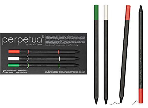 Perpetua Set Matite Ecologiche Lapis Da Collezione Made In Italy Realizzati In Grafite Riciclata, Con Gomma Incorporata Kit 3 Matite Design E Tecnologia Per Scrivere E Disegnare Idee Regalo