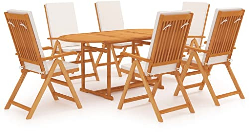 vidaXL Teak Massiv Gartenmöbel 7-TLG. mit Kissen Gartengarnitur Gartenset Sitzgruppe Sitzgarnitur Gartentisch Esstisch Gartenstuhl Tisch Stühle