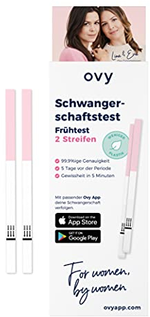 Ovy® Schwangerschaft Frühtest | HCG Test 2 Streifen | Schwangerschaftstest mit 99,9% Genauigkeit bereits 5 Tage vor der Periode