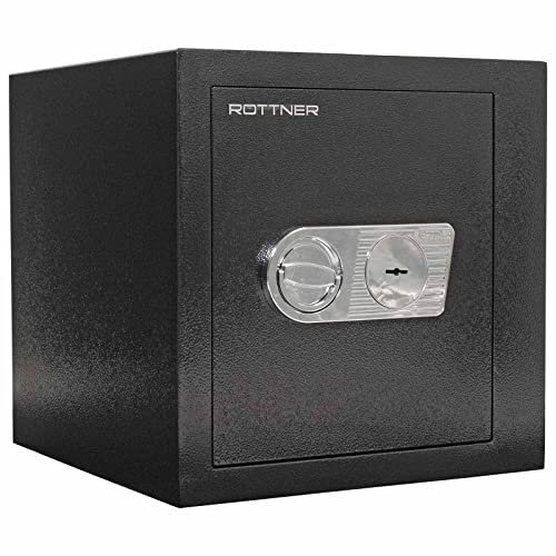 Rottner Wertschutzschrank EN2 Ben 45 Doppelbartschloss inkl. 2 Schlüssel Aufbohrschutz schwarz BxHxT 43,5x43,5x44,5 cm Feuerfalz verstellbarer Fachboden inkl. Befestigungsmaterial