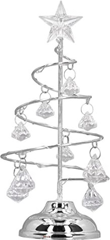 Scrivania Mini Lampada Dell'albero di Natale, Metallo Spirale Ornamento Display Stand Palle di Cristallo Ornamento di Natale 7.5in Desktop Decorazioni Albero di Natale con Luci(Luce Bianca d'Argento)