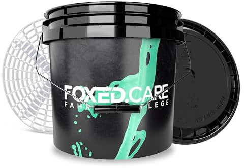 detailmate Foxed Care Bucket Bundle Base - FoxedCare Wash Bucket 5 US GAL (Approx. 20 Litres) with Matching Lid and Grit Guard Dirt Strainer Perfect for Hand Washing on Car and Motorcycle