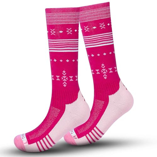 Calcetines de esquí para niños, mezcla de lana alpaca merino para niños y niñas, calcetines de compresión transpirables hasta la rodilla acolchados gruesos OTC para deportes de invierno al aire libre