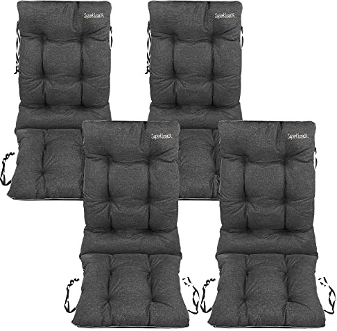 SuperKissen24. Stuhlkissen Sitzkissen und Rückenkissen für Stühle 4er Set 48x48x75 cm - Outdoor und Indoor - Auflagen für Gartenmöbel Wasserdicht - Schwarz Leinen