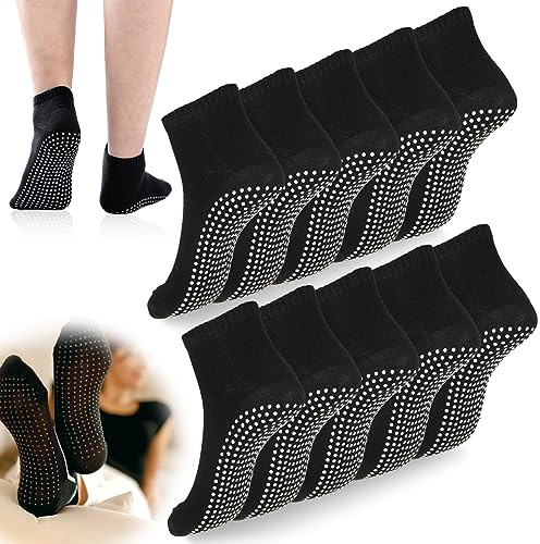 5 Pairs Unisex Black Grip Socks Men & Women Anti Slip - Fall Prevention, Yoga, Trampoline & Ballet Socks