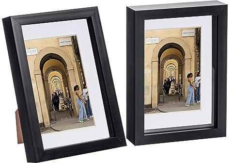 Nicola Spring 3D Shadow Box Frames - Black A5 Frame (14 x 21cm) - White Mount (10 x 15cm) - Pack of 2-3D 3D Photo Picture Box Portrait Display Case Wedding Crafts Frame