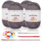 Coopay 4 x 50g Baumwolle Häkelwolle für Anfänger, Gut Sichtbare Maschen Garn Häkelgarn mit Häkelzubehör, Chunky Wolle zum Häkeln, Dickes Baumwoll-Nylon-Mischgarn für Tasche, Puppen - Dunkelgrau