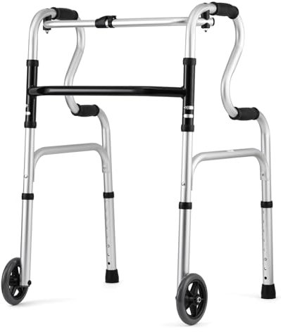 Wulove Deambulatore per Anziani - deambulatore pieghevole in Alluminio regolabile in altezza con 2 puntali e 2 ruote fisse (Deambulatore Esclusa seduta)