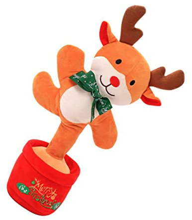 PRETYZOOM Singendes Tanzspielzeug Sprechendes Plüschtier Weihnachtsbaum Lebkuchenmann Elch mit Licht und Wiederholfunktion Elektrische Weihnachtsdekoration für Kinder 1 Stück PP Baumwolle