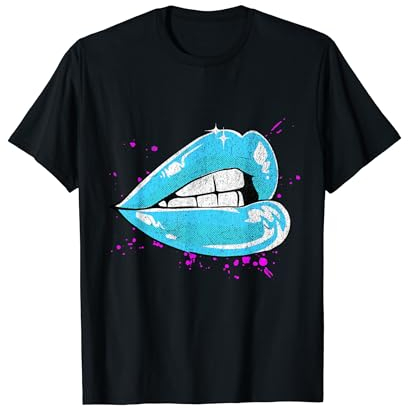 Große Lippen mit blauem Lippenstift, 80er Jahre 1980er Valentinstag Grafik T-Shirt