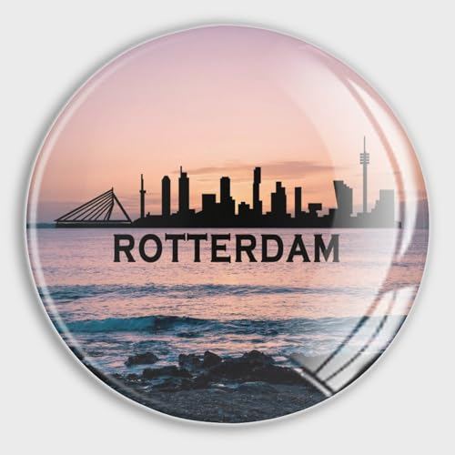 Evans1nism Niederlande Rotterdam Skyline Kühlschrankmagnete Glas Kleine Magnete Stadt Reise Whiteboard Magnete Skyline Gebäude Magnet Abziehbilder für Winterurlaub Metall Tür Garage Auto 4 Stück