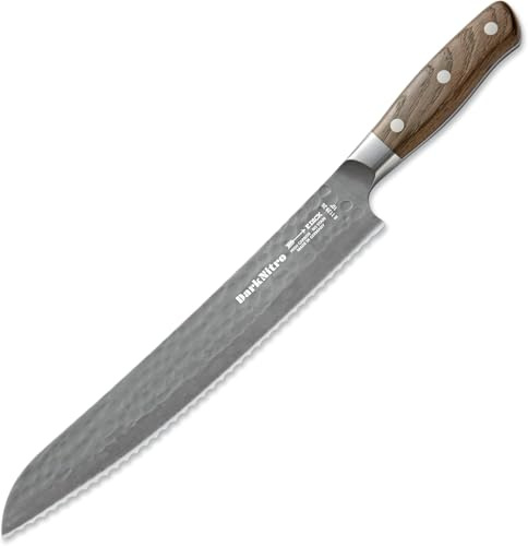 F. DICK Brotmesser DarkNitro 26 cm - rostfrei, Klinge extra scharf, Wellenschliff, Sägemesser Hammerschlag & Eichenholzgriff - Spezialstahl Küchenmesser - Profi Messer Made in Germany - 81139262