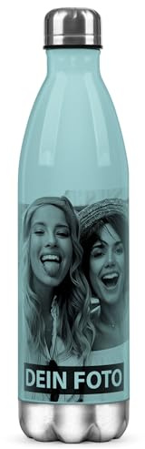 PR Print Royal Edelstahl-Trinkflasche personalisiert mit Foto - Thermosflasche, Wasserflasche BPA-frei, Reise, Camping, Sport, Schule | Personalisiertes Geschenk, Hellblau, 500 ml