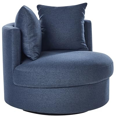 Beliani Sessel Stoff blau rund mit Drehfuntion 2 Kissen Metallgestell modern Dalby