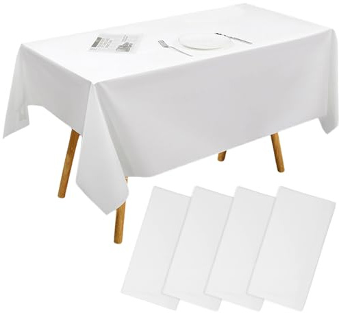 Zkaoai Tischdecke Weiß, 4 Stück Rechteckige Weiß Tischdecke, Wasserdicht Geburtstag Tischdecken, Tischdecke für Hochzeit, Rechteckig Tischtuch für Gastronomie, Feste, Party, Hochzeiten oder Haushalt