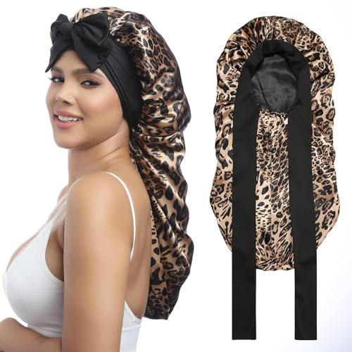 Coubeau Lange Satin Seidenhaube zum Schlafen für Damen - Haarhaube für die Nacht für Frauen Lange Locken Haar Bonnet Sleep Cap Seidenhaube Haare
