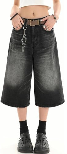 Y2k Baggy Jean-shorts Jorts Y2k Hip Hop shorts skejtare jeans grunge shorts estetiska byxor, 7fen# Svart, M