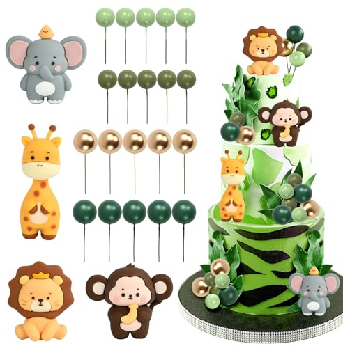 WEINIBAO Kuchendeko Tiere Cake Topper, Zoo Tortendeko Waldtiere Kuchendeko, Kuchen Deko Dschungel, Safari Tortendeko, Kuchendekoration, Waldtiere Kuchen Deko, Kuchen Topper für Geburtstag Baby Shower