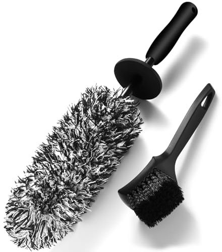 Spazzola Cerchi Auto, Viene fornito con una spazzola per pneumatici nera, Spazzola Pulisci Cerchioni Auto, Microfibra Spazzola Ruote, Cura Ottimale dei Cerchioni Senza Graffi per Tutti i Tipi Ruote