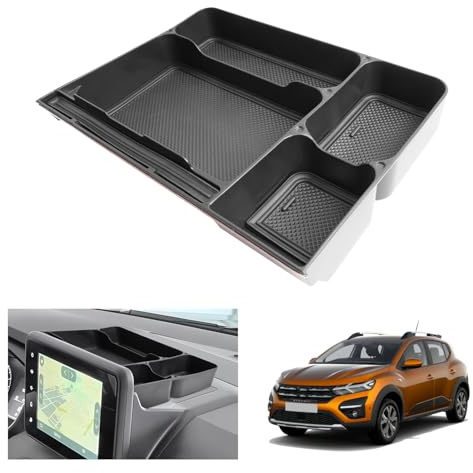 GAFAT Dacia Sandero 3/Stepway 3/Dacia Jogger 2021-2024 2025 8 Zoll Mittelkonsole Aufbewahrungsbox, Für Sandero 3 Stepway 8 Media Nav Hinter dem Bildschirm Ablagen Organizer Tray