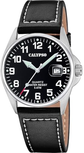 Calypso Orologio Uomo Analogico Cinturino Pelle - Quarzo - Data - Vetro Minerale Resistente - Impermeabile 5 ATM Elegante K5870 Basic