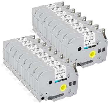 16 x Veson Kompatibel mit TZe-231 TZe231 TZc 231 Brother P-Touch Bänder 12mm TZ TZe Tape 0.47 Laminiertes Schriftband für PT-E110 PT-D400 H105WB D210 H110 D600VP H107B H100LB Schwarz auf Weiß