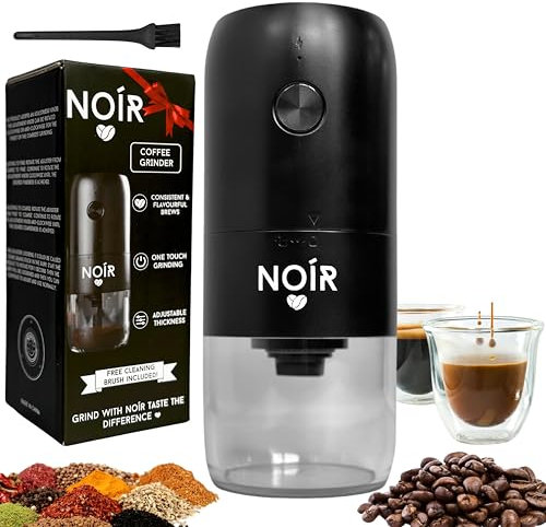 NOÍR Portable Electric Coffee Grinder - Ceramic Burr Coffee Mill & Spice Grinder, Adjustable Grind Settings, One-Touch Operation, 30g Capacity, Easy to Clean, Free Cleaning Brush Included