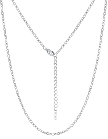 Silvora Stapelbare Damen Panzerkette Silber 2mm breit Edelstahl Kubanische Gliederkette Edelstahlkette Damen Ankerkette 46cm lang Frauen Rolokette Halskette Silber ohne Anhänger