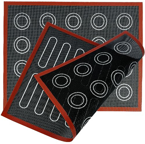 2PCS Tapis Patisserie Silicone Taille 40x30cm Tapis Patisserie pour Étaler la Pate Réutilisable Tapis de Cuisson en Silicone pour Four Macaron Biscuits Pâte à Pizza Pain Fondant