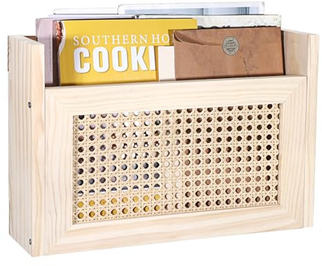 TOLIDA Zeitschriften Wandhalter Wandmontierter Zeitungsständer aus Naturholz Gewebtes Magazinhalter Prospekthalter Aktenhalter Dokumentenablage für Buch Papiere im Büro Nachttisch Wohn Wartezimmer