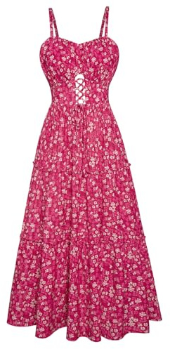 GRACE KARIN Women's Summer Dresses Spaghetti Strap Floral A-Line Sun Dresses Boho Wedding Pink-White Flower M