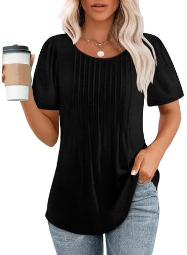 Chicrise T Shirt Donna Maniche A Sbuffo 2025 Blusa Fiori Scollo Rotondo Magliette Leggero Moda Nero X Grande 46-48