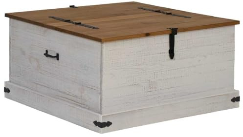vidaXL Truhe Halden Weiß 91x91x47 cm Massivholz Kiefer, Aufbewahrungstruhe, Spielzeugtruhe, Aufbewahrungskiste, Holztruhe, Doppel-Aufbewahrungstruhe