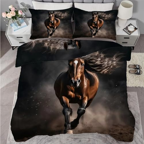 buyluhn Piumino completo con cavallo che corre, reversibile, per tutte le stagioni, per letto matrimoniale, 7,5 tog, lavabile in lavatrice, per letto matrimoniale, estate e inverno, leggero, 2 federe