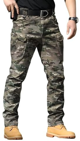 Pantalon Cargo Homme Multipoches Zippé Mince Pantalon Combat Pantalon de Travail Imperméable Pantalon Militaire Tactique (FR/ES, Alpha/Lettres, XXL, Taille Normale, Taille Normale, Camouflage)