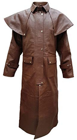 Men's Brown Crocodile Leather Duster Coat - Steampunk Riding, Hunting & Trench Coat for Adventure & Style (UK, Alpha, 3XL, Regular, Regular, Brown Crocodile Print)