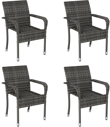 Yaheetech 4er Set Rattanstühle Stapelbar, Rattan Gartenstühle Stapelstuhl | Balkonstuhl mit Armlehnen & Rückenlehne & Verstellbaren Füße für Garten Balkon Terrasse, Grau