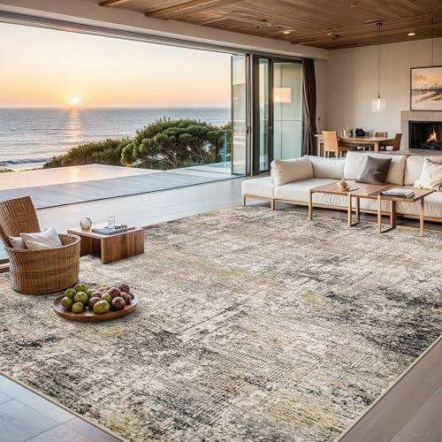 8x10 Area Rugs for Living Room - Washable Rug Modern Abstract Soft Large Neutral Non-Slip Carpet Indoor Floor Thin Carpets for Bedroom Dining Room Farmhouse Nursery Home Office Brown Black Grey