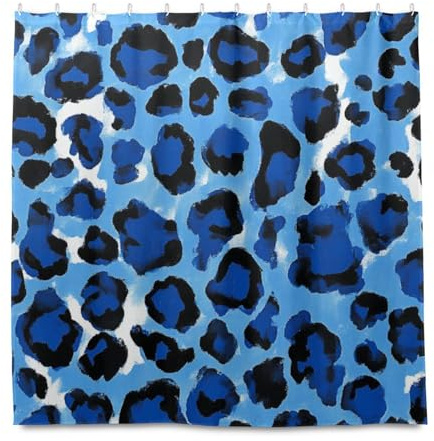 miaozhen Tenda da doccia impermeabile in tessuto con gancio, 182 x 183 cm, stampa leopardata blu con ghepardo in poliestere, lavabile, tenda da doccia per bagno semplice cortinas para ba?o Elegantes