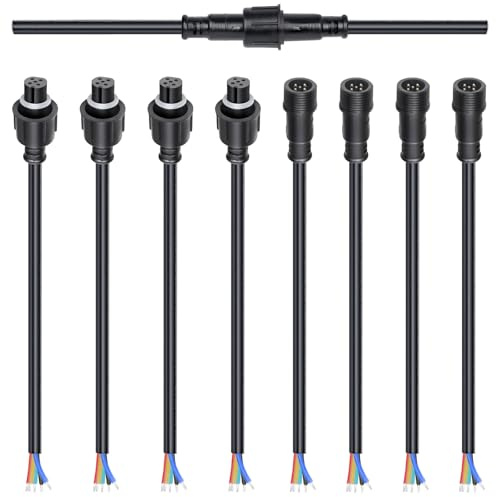 wecan 5-poliges wasserdichtes Kabelverbinder-Set, 22 AWG, 28 cm Stecker/Buchse mit verzinntem Anschluss für wasserdichte Kabelstecker (4er-Set, schwarz)