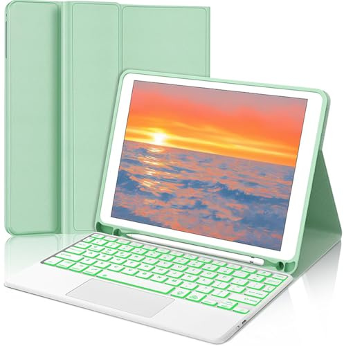 FAYGAOAI Funda con Teclado para iPad Pro 11 Pulgadas (M4) 2024, Contiene Ñ, Retroiluminación 7 Colores, Teclado Inalámbrico Magnético Desmontable con Soporte para S Pen,Verde